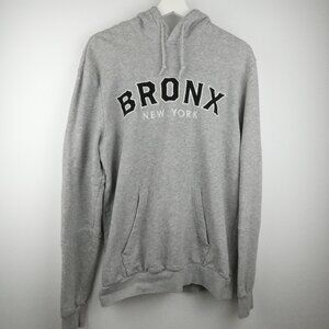 H&M Unisex Hoodie Mens Medium Light Gray "Bronx New York" Sweatshirt Long Sleeve